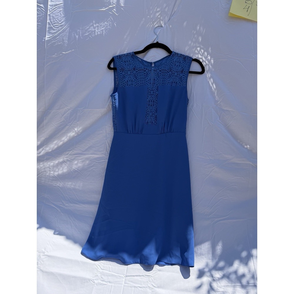 BCBGMAXAZRIA Blue‎ Lace Overlay Sleeveless Fit Flare Dress XXS Mini